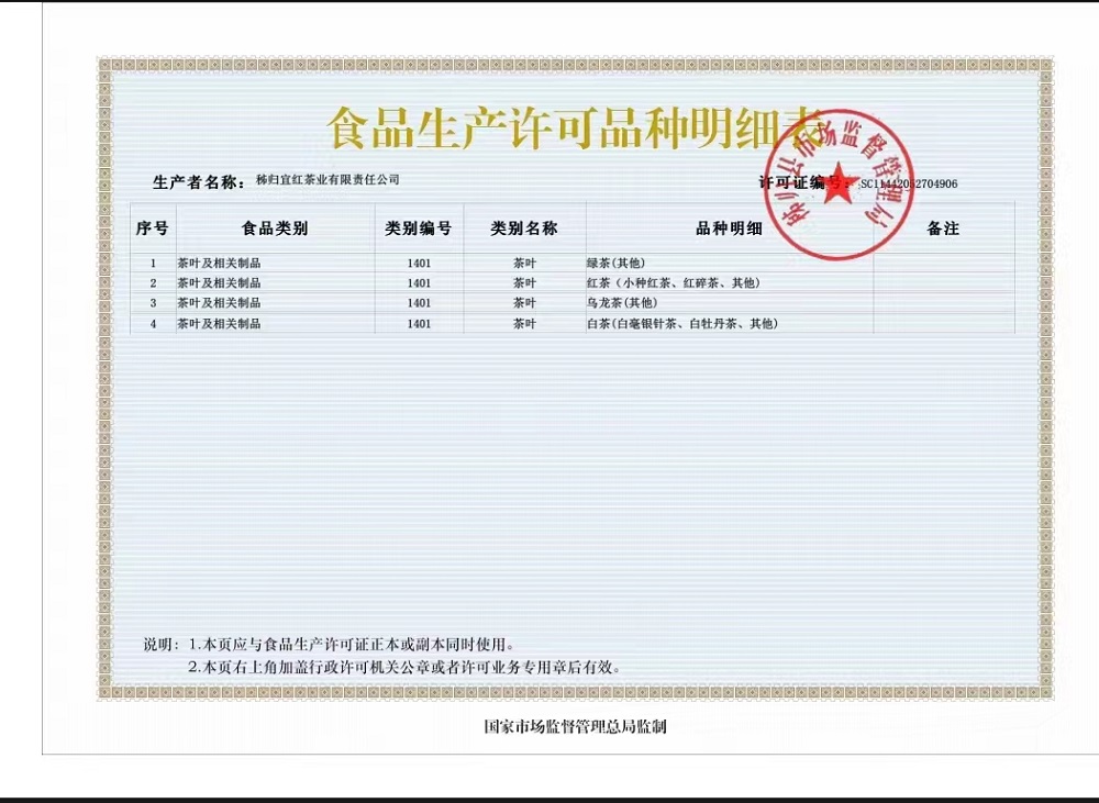 秭归宜红茶叶有限公司食品明细表.jpg